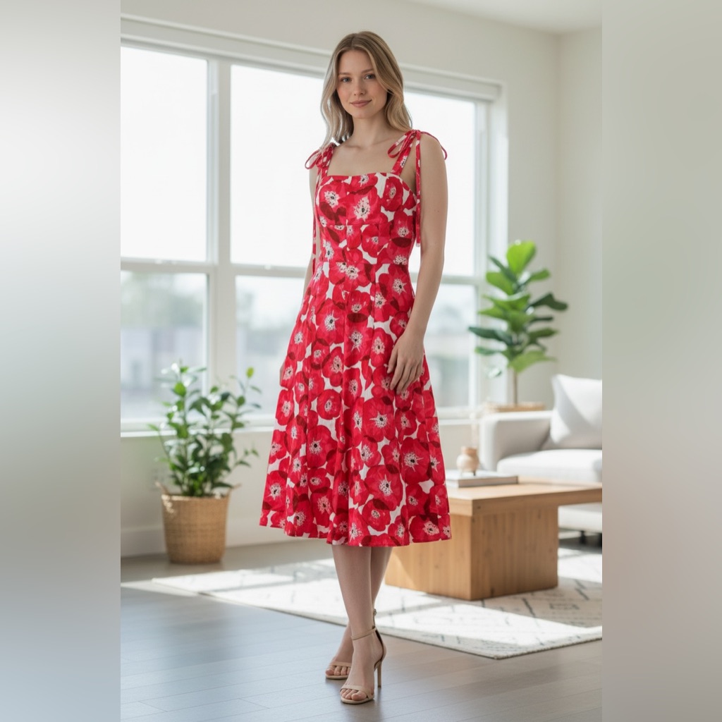 Karina Grimaldi Pink And White Floral Linen Dress